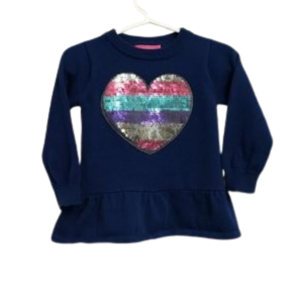 Kidtopia Peplum Sweater Dress Long Sleeve Blue Sequin Heart 18 Month